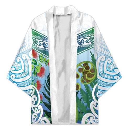Aotearoa New Zealand Natural Plants Kimono Pohutukawa with Silver Ferns Koru Frond Maori Tattoos