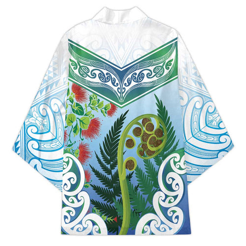 Aotearoa New Zealand Natural Plants Kimono Pohutukawa with Silver Ferns Koru Frond Maori Tattoos