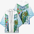 Aotearoa New Zealand Natural Plants Kimono Pohutukawa with Silver Ferns Koru Frond Maori Tattoos