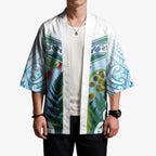 Aotearoa New Zealand Natural Plants Kimono Pohutukawa with Silver Ferns Koru Frond Maori Tattoos