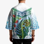Aotearoa New Zealand Natural Plants Kimono Pohutukawa with Silver Ferns Koru Frond Maori Tattoos