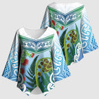 Aotearoa New Zealand Natural Plants Kimono Sleeve Blouse Pohutukawa with Silver Ferns Koru Frond Maori Tattoos