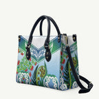 Aotearoa New Zealand Natural Plants Leather Bag Pohutukawa with Silver Ferns Koru Frond Maori Tattoos