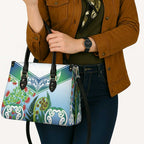 Aotearoa New Zealand Natural Plants Leather Bag Pohutukawa with Silver Ferns Koru Frond Maori Tattoos