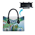 Aotearoa New Zealand Natural Plants Leather Bag Pohutukawa with Silver Ferns Koru Frond Maori Tattoos