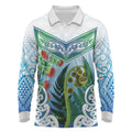 Aotearoa New Zealand Natural Plants Long Sleeve Polo Shirt Pohutukawa with Silver Ferns Koru Frond Maori Tattoos