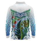 Aotearoa New Zealand Natural Plants Long Sleeve Polo Shirt Pohutukawa with Silver Ferns Koru Frond Maori Tattoos