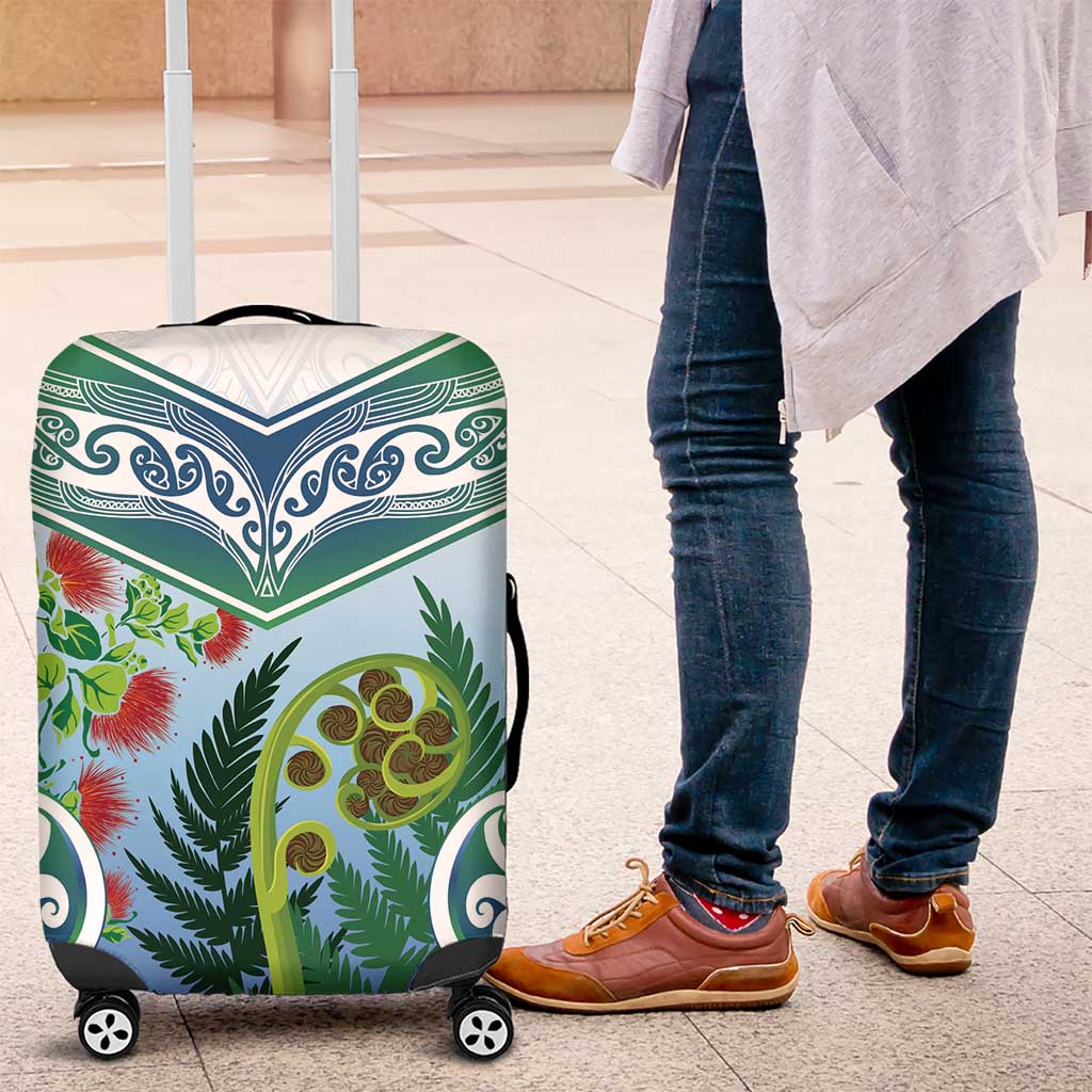 Aotearoa New Zealand Natural Plants Luggage Cover Pohutukawa with Silver Ferns Koru Frond Maori Tattoos
