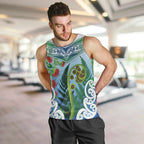 Aotearoa New Zealand Natural Plants Men Tank Top Pohutukawa with Silver Ferns Koru Frond Maori Tattoos