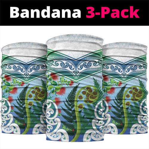 Aotearoa New Zealand Natural Plants Neck Gaiter Pohutukawa with Silver Ferns Koru Frond Maori Tattoos