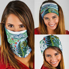 Aotearoa New Zealand Natural Plants Neck Gaiter Pohutukawa with Silver Ferns Koru Frond Maori Tattoos