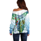 Aotearoa New Zealand Natural Plants Off Shoulder Sweater Pohutukawa with Silver Ferns Koru Frond Maori Tattoos