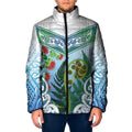 Aotearoa New Zealand Natural Plants Padded Jacket Pohutukawa with Silver Ferns Koru Frond Maori Tattoos