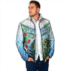 Aotearoa New Zealand Natural Plants Padded Jacket Pohutukawa with Silver Ferns Koru Frond Maori Tattoos