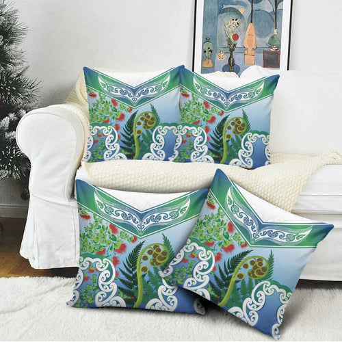 Aotearoa New Zealand Natural Plants Pillow Cover Pohutukawa with Silver Ferns Koru Frond Maori Tattoos