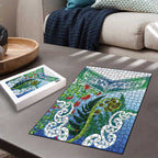 Aotearoa New Zealand Natural Plants Puzzle Pohutukawa with Silver Ferns Koru Frond Maori Tattoos