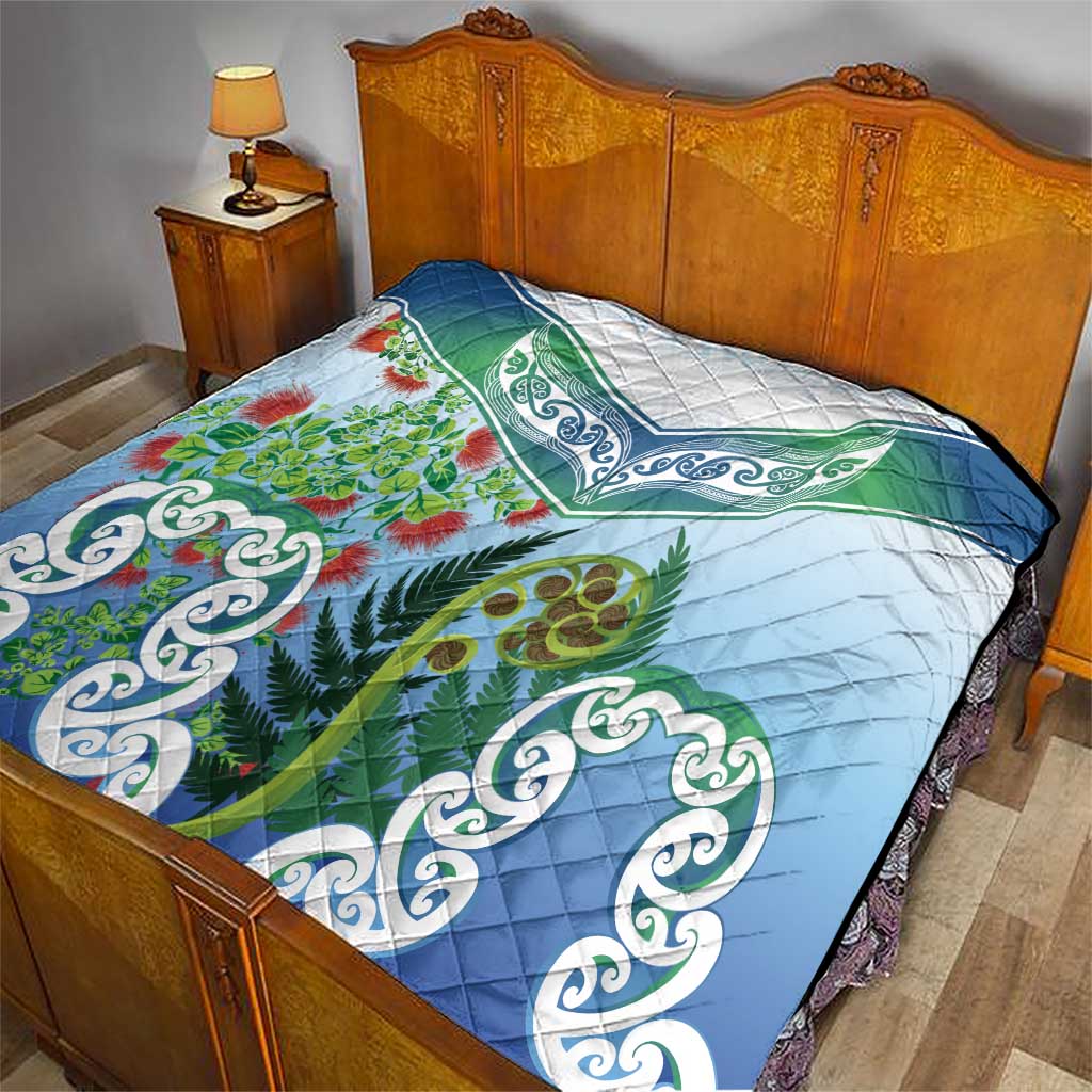 Aotearoa New Zealand Natural Plants Quilt Pohutukawa with Silver Ferns Koru Frond Maori Tattoos