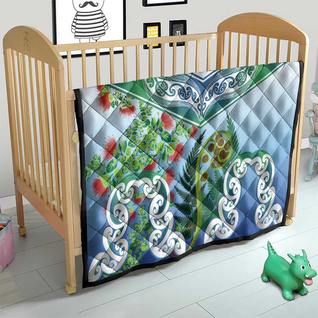 Aotearoa New Zealand Natural Plants Quilt Pohutukawa with Silver Ferns Koru Frond Maori Tattoos