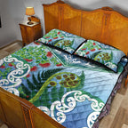 Aotearoa New Zealand Natural Plants Quilt Bed Set Pohutukawa with Silver Ferns Koru Frond Maori Tattoos