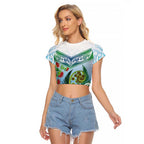 Aotearoa New Zealand Natural Plants Raglan Cropped T Shirt Pohutukawa with Silver Ferns Koru Frond Maori Tattoos