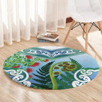Aotearoa New Zealand Natural Plants Round Carpet Pohutukawa with Silver Ferns Koru Frond Maori Tattoos