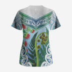 Aotearoa New Zealand Natural Plants Scrub Top Pohutukawa with Silver Ferns Koru Frond Maori Tattoos