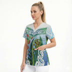 Aotearoa New Zealand Natural Plants Scrub Top Pohutukawa with Silver Ferns Koru Frond Maori Tattoos