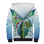 Aotearoa New Zealand Natural Plants Sherpa Hoodie Pohutukawa with Silver Ferns Koru Frond Maori Tattoos