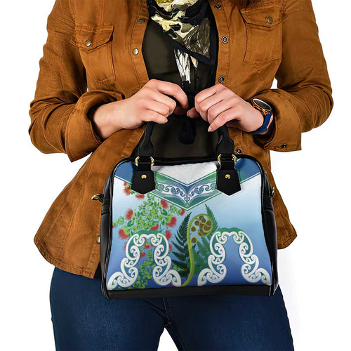 Aotearoa New Zealand Natural Plants Shoulder Handbag Pohutukawa with Silver Ferns Koru Frond Maori Tattoos
