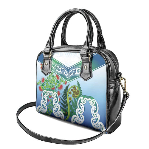 Aotearoa New Zealand Natural Plants Shoulder Handbag Pohutukawa with Silver Ferns Koru Frond Maori Tattoos