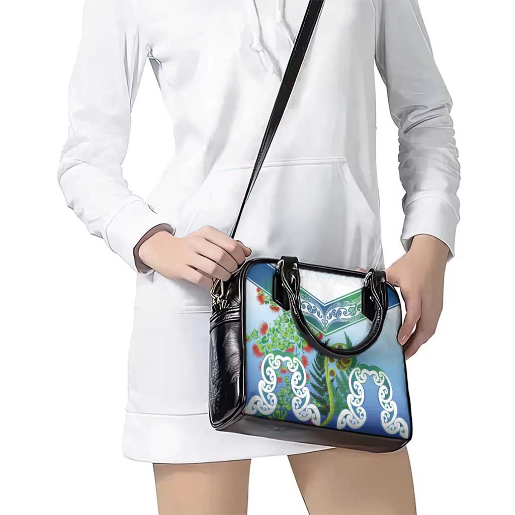 Aotearoa New Zealand Natural Plants Shoulder Handbag Pohutukawa with Silver Ferns Koru Frond Maori Tattoos