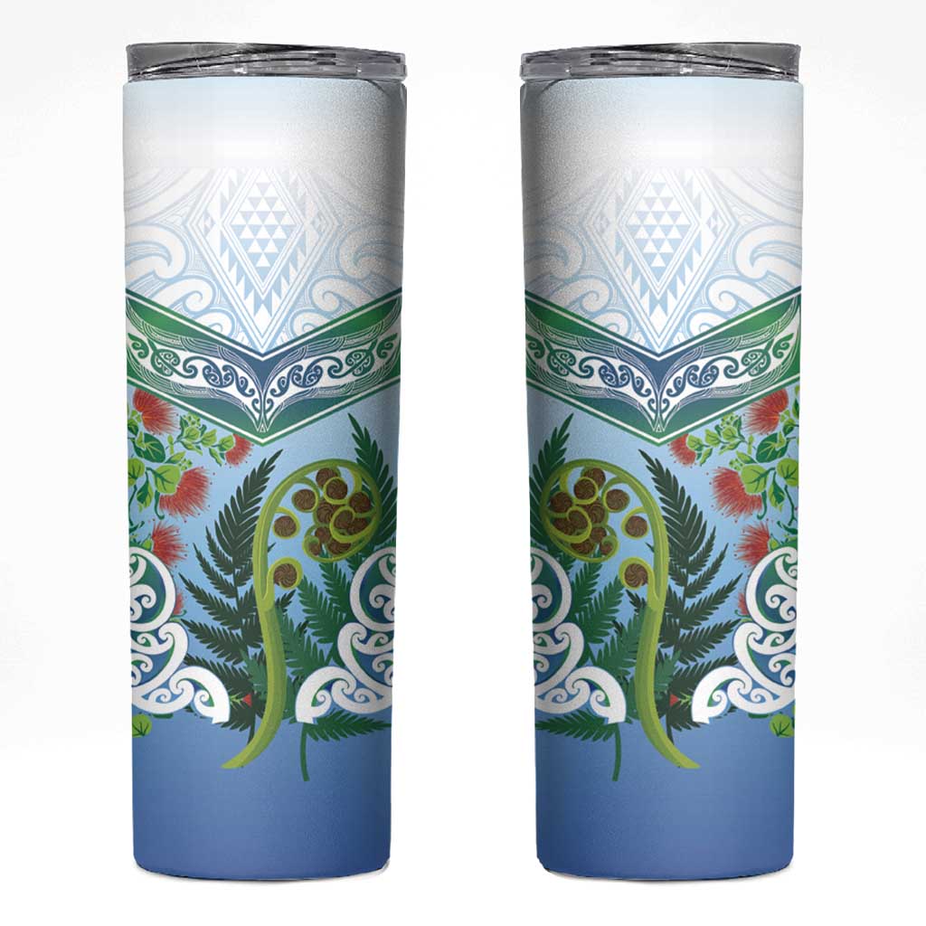 Aotearoa New Zealand Natural Plants Skinny Tumbler Pohutukawa with Silver Ferns Koru Frond Maori Tattoos