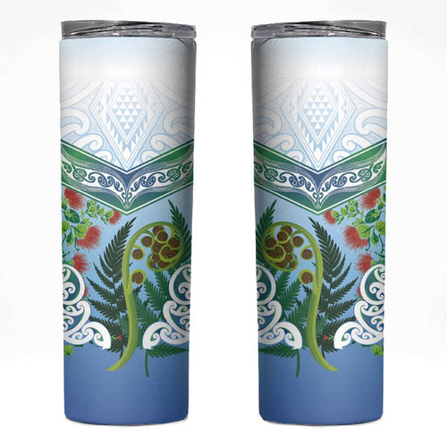 Aotearoa New Zealand Natural Plants Skinny Tumbler Pohutukawa with Silver Ferns Koru Frond Maori Tattoos