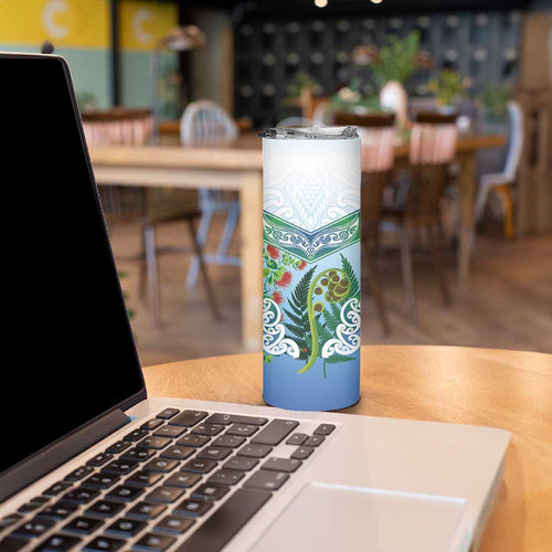 Aotearoa New Zealand Natural Plants Skinny Tumbler Pohutukawa with Silver Ferns Koru Frond Maori Tattoos