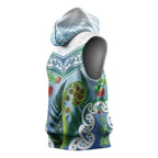 Aotearoa New Zealand Natural Plants Sleeveless Hoodie Pohutukawa with Silver Ferns Koru Frond Maori Tattoos