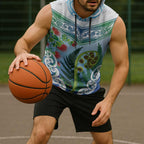 Aotearoa New Zealand Natural Plants Sleeveless Hoodie Pohutukawa with Silver Ferns Koru Frond Maori Tattoos