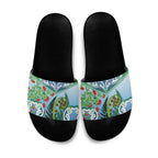 Aotearoa New Zealand Natural Plants Slide Sandals Pohutukawa with Silver Ferns Koru Frond Maori Tattoos