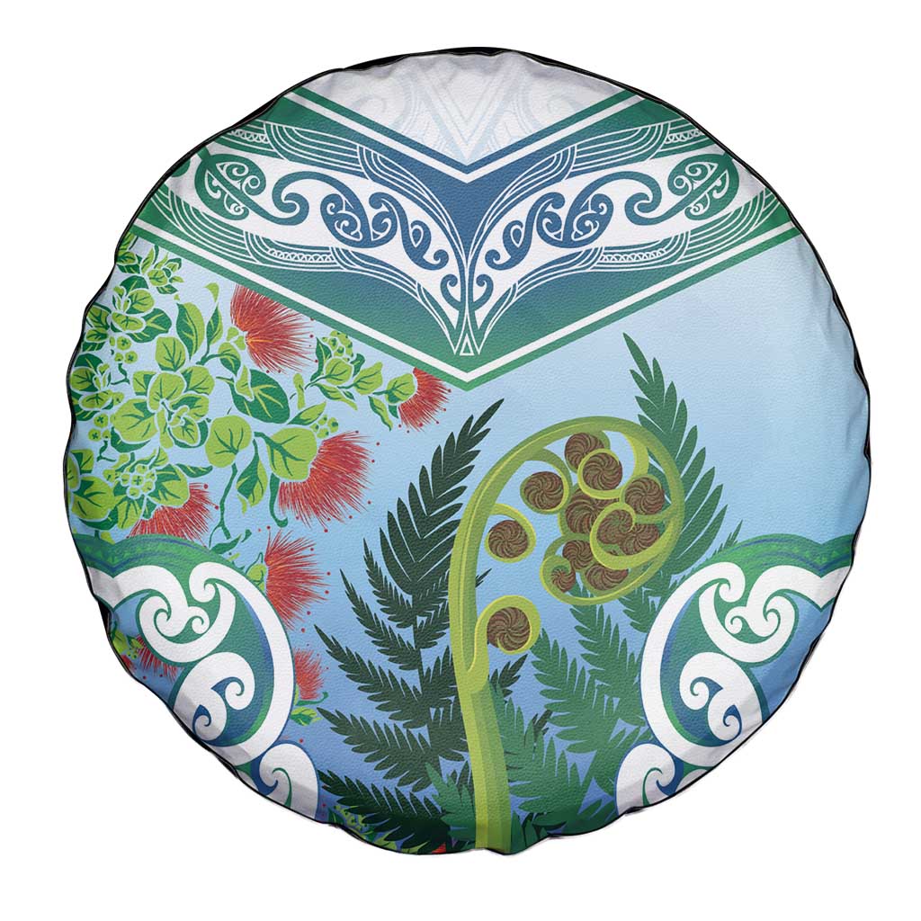 Aotearoa New Zealand Natural Plants Spare Tire Cover Pohutukawa with Silver Ferns Koru Frond Maori Tattoos