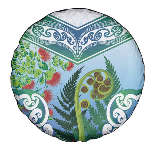 Aotearoa New Zealand Natural Plants Spare Tire Cover Pohutukawa with Silver Ferns Koru Frond Maori Tattoos