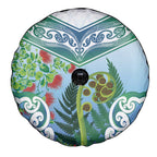 Aotearoa New Zealand Natural Plants Spare Tire Cover Pohutukawa with Silver Ferns Koru Frond Maori Tattoos