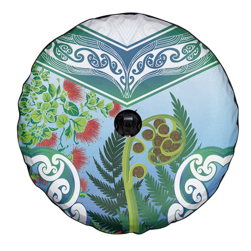 Aotearoa New Zealand Natural Plants Spare Tire Cover Pohutukawa with Silver Ferns Koru Frond Maori Tattoos
