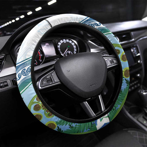 Aotearoa New Zealand Natural Plants Steering Wheel Cover Pohutukawa with Silver Ferns Koru Frond Maori Tattoos