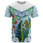 Aotearoa New Zealand Natural Plants T Shirt Pohutukawa with Silver Ferns Koru Frond Maori Tattoos