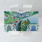 Aotearoa New Zealand Natural Plants Tablecloth Pohutukawa with Silver Ferns Koru Frond Maori Tattoos