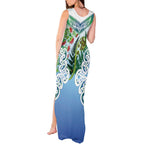 Aotearoa New Zealand Natural Plants Tank Maxi Dress Pohutukawa with Silver Ferns Koru Frond Maori Tattoos