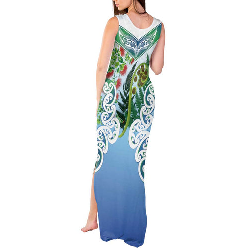 Aotearoa New Zealand Natural Plants Tank Maxi Dress Pohutukawa with Silver Ferns Koru Frond Maori Tattoos