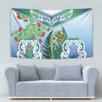 Aotearoa New Zealand Natural Plants Tapestry Pohutukawa with Silver Ferns Koru Frond Maori Tattoos
