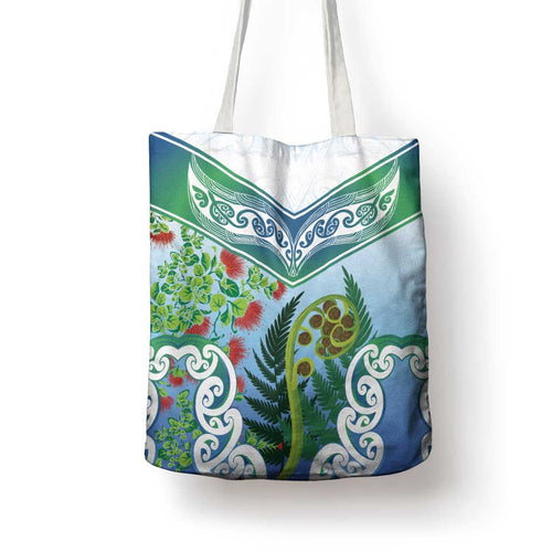 Aotearoa New Zealand Natural Plants Tote Bag Pohutukawa with Silver Ferns Koru Frond Maori Tattoos