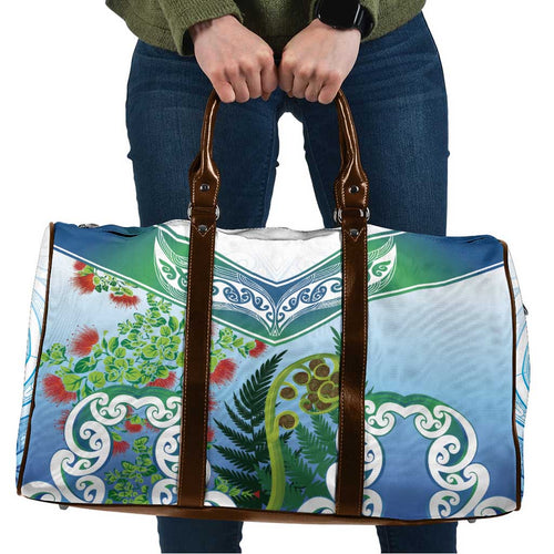 Aotearoa New Zealand Natural Plants Travel Bag Pohutukawa with Silver Ferns Koru Frond Maori Tattoos