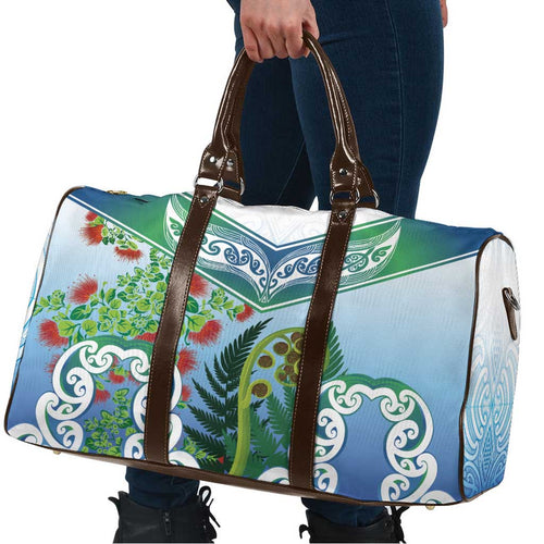 Aotearoa New Zealand Natural Plants Travel Bag Pohutukawa with Silver Ferns Koru Frond Maori Tattoos